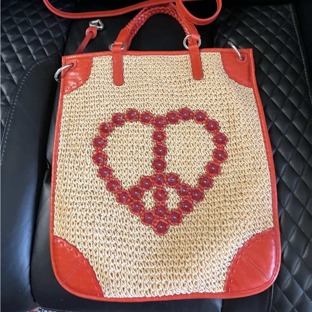 Brighton raffia leather tote bag shoulder strap